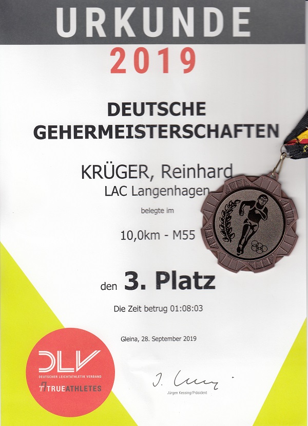 DM Gleina 2019 Urkunde Reinhard Krüger Bronze kl 