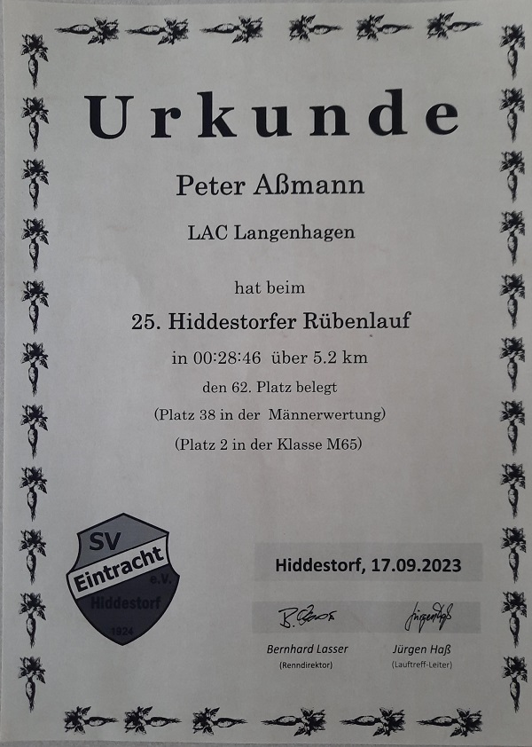 Hiddestorf PeterAssmann Urkunde kl